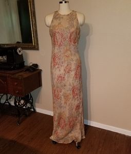 Beige floral print silk bias dress Ralph Lauren